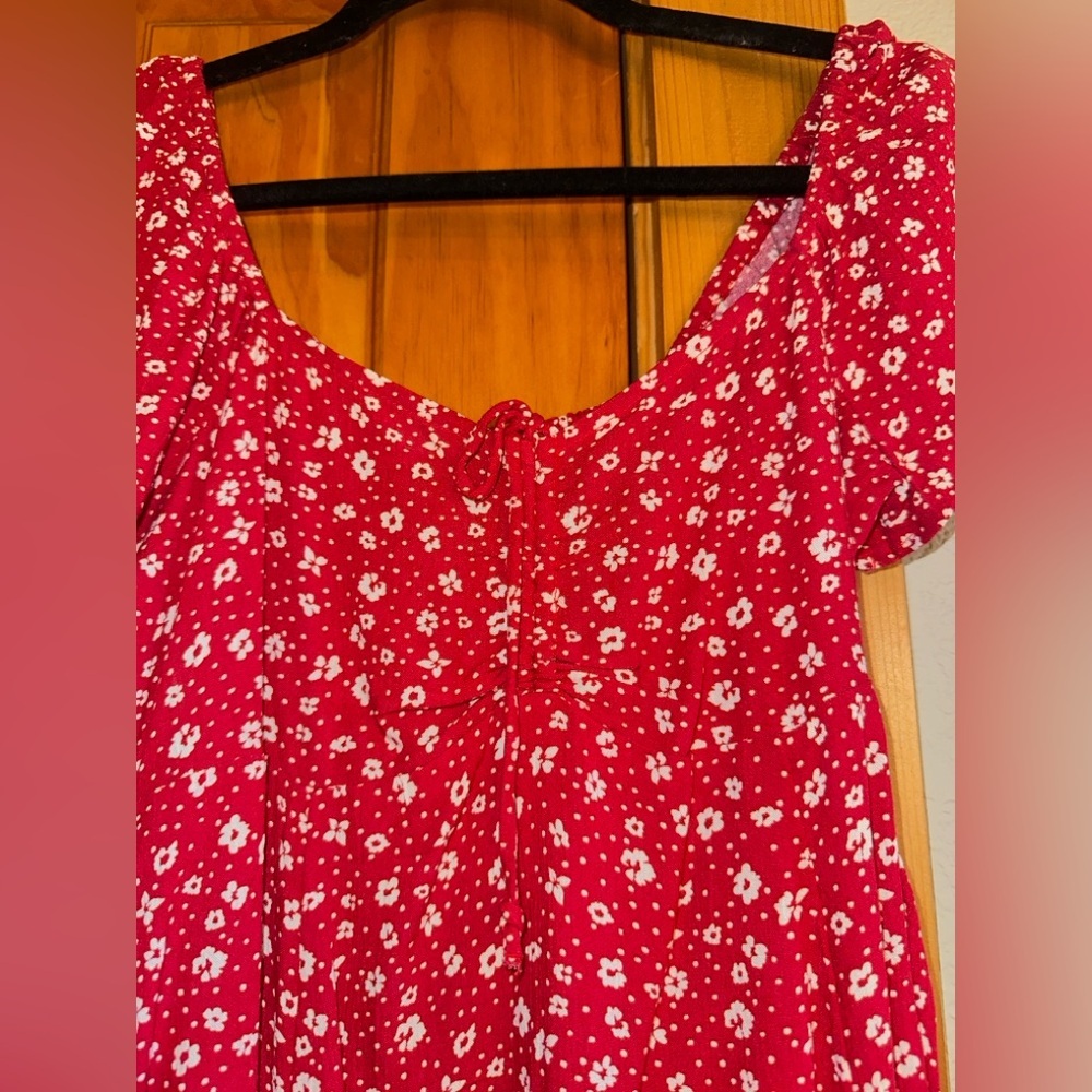 AE Womens Red Floral Flutter Sleeve Mini Dress - Picture 6 of 12